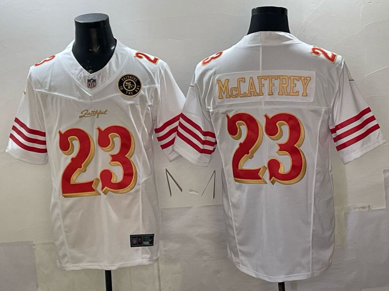 Men 2026 San Francisco 49ers #23 Mccaffrey White Gold 5th generations Nike Limited NFL Jersey style 002->women nfl jersey->Women Jersey